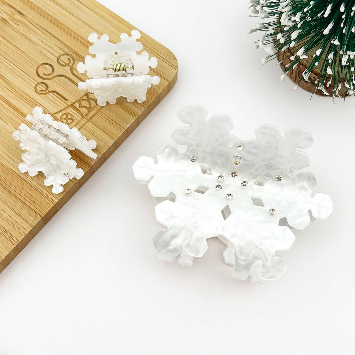 White Rhinestone Snowflake Claw Clip & Small Clip