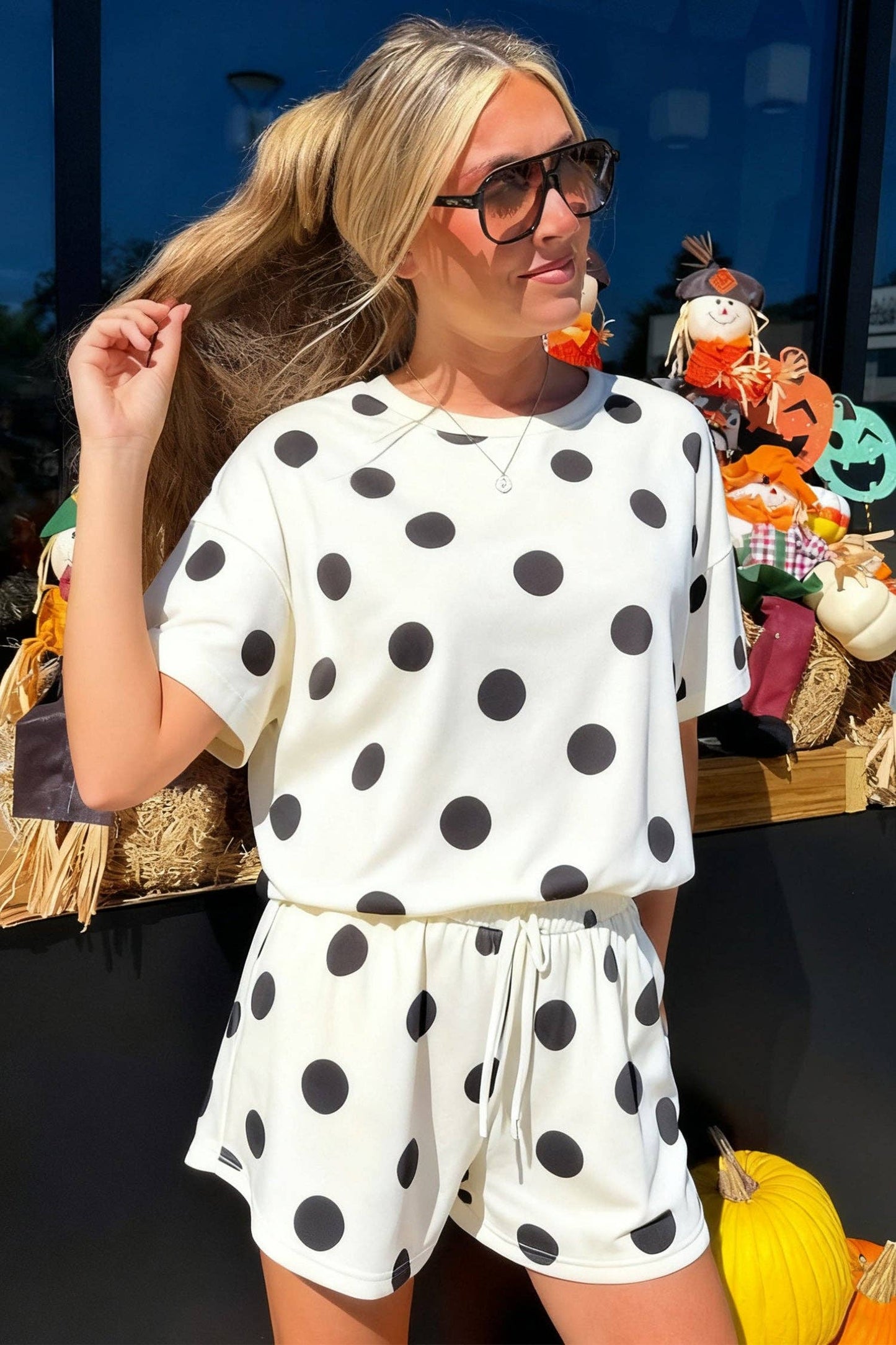 Black Polka Dot Print Loose Tee
