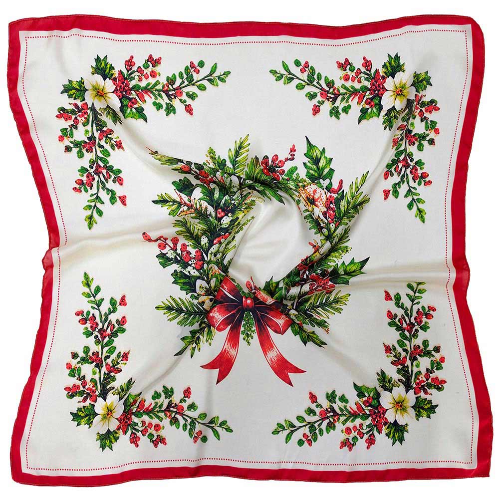 Christmas Wreath Print Square Bandana Scarf