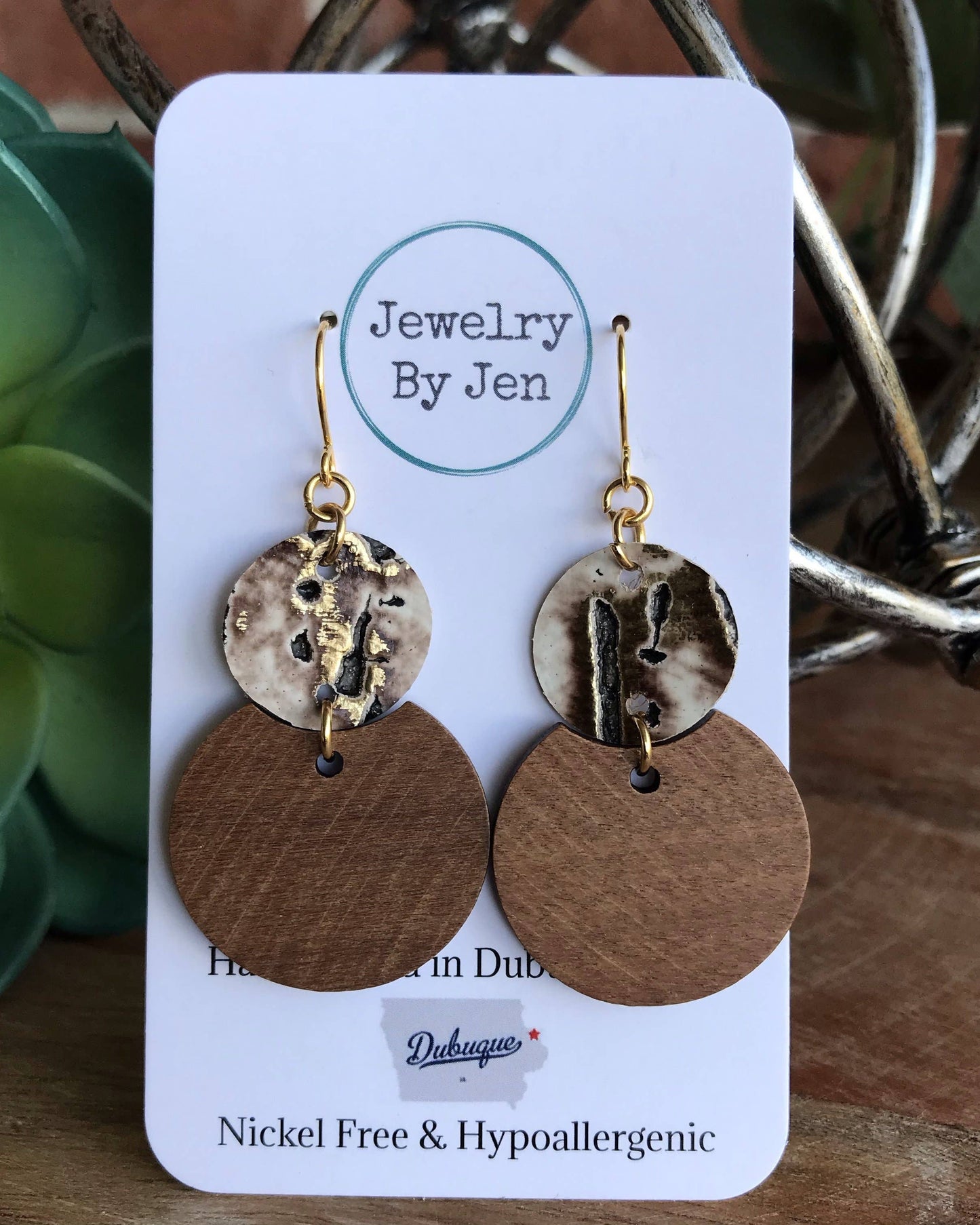 Round Wood & Cream Wildwood Earrings