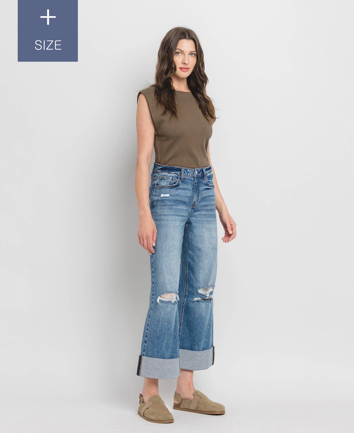 Curvy Lovervet Super High Rise Cuffed Baggy Wide Leg Jean