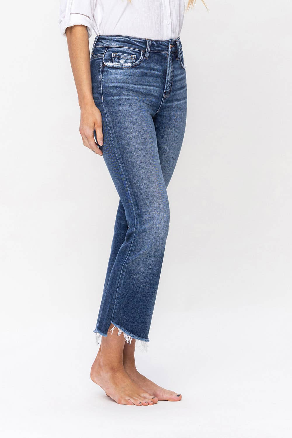 Flying Monkey High Rise Raw Step Hem Crop Flare Jean