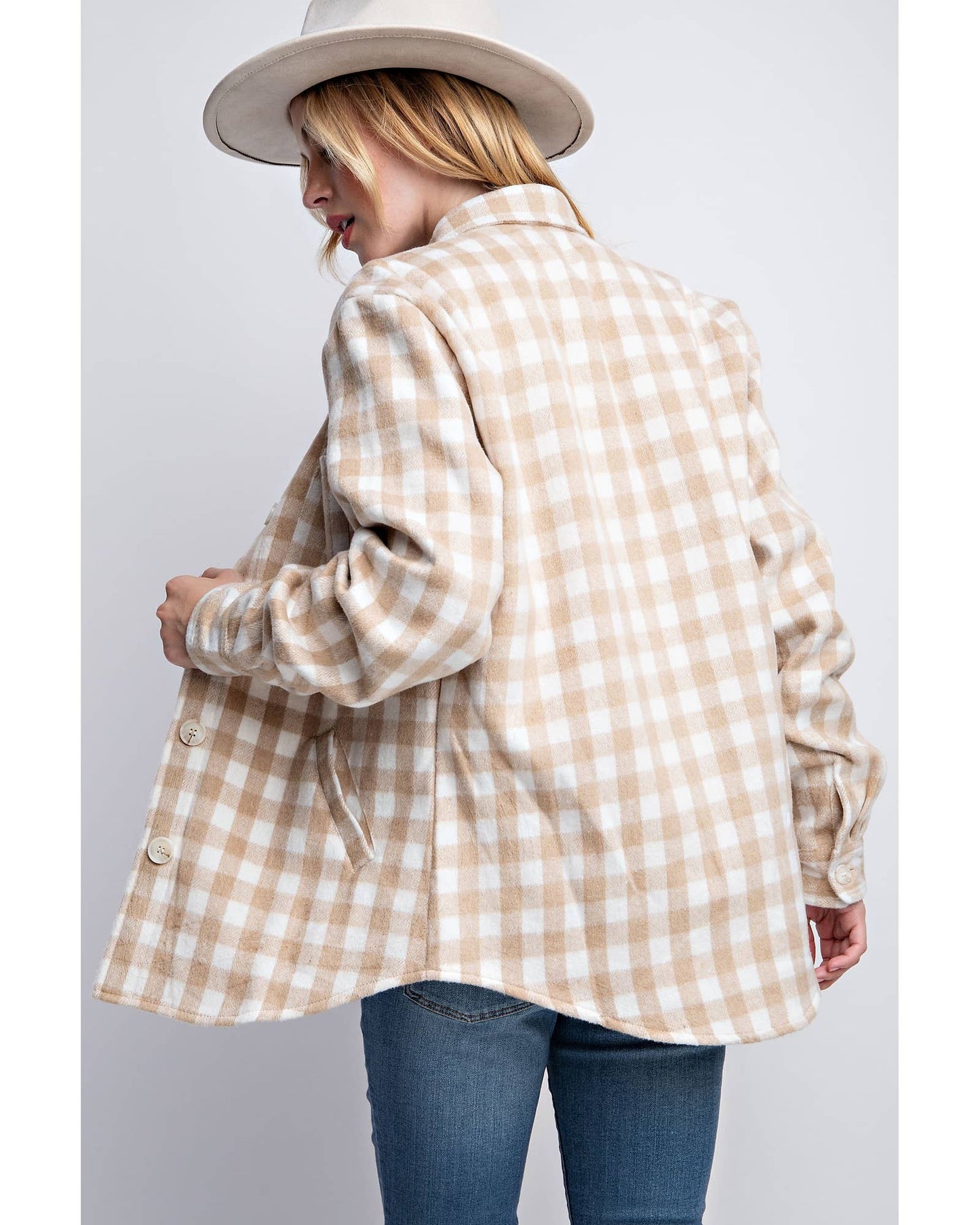 FUZZY PLAID FUR LINED BUTTON DOWN FLANNEL SHACKET