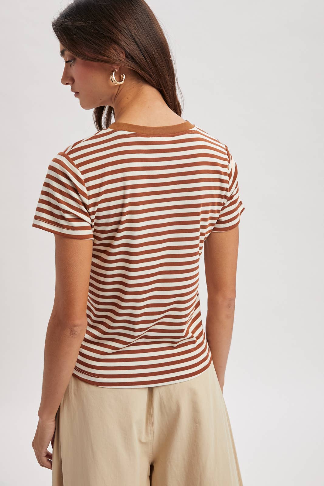 Rusty Mocha Contrast Striped Tee