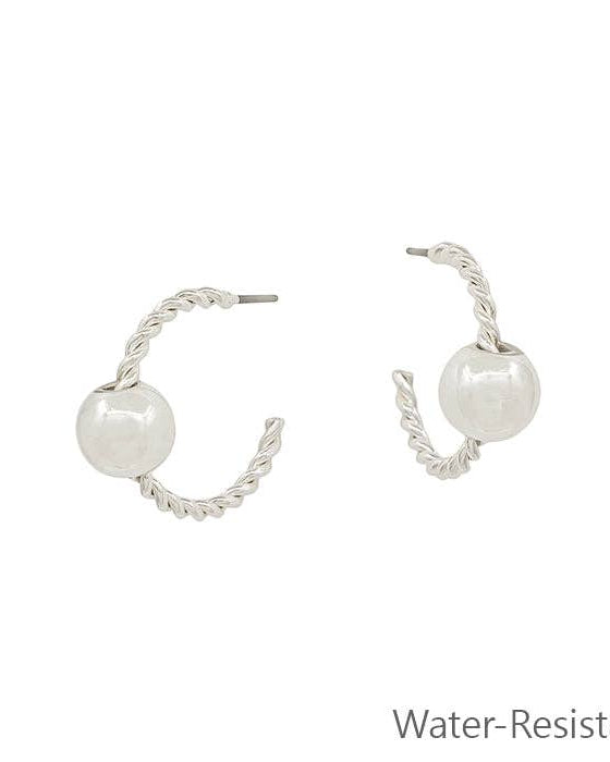 Textured Silver Hoop with Silver Beaded Accent Earring