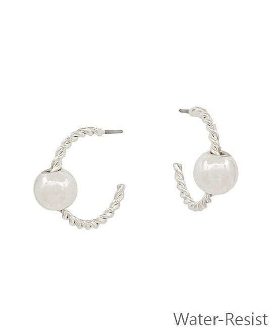 Textured Silver Hoop with Silver Beaded Accent Earring