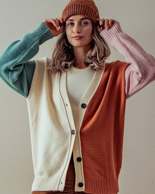 RETRO COLORBLOCK CARDIGAN SWEATER