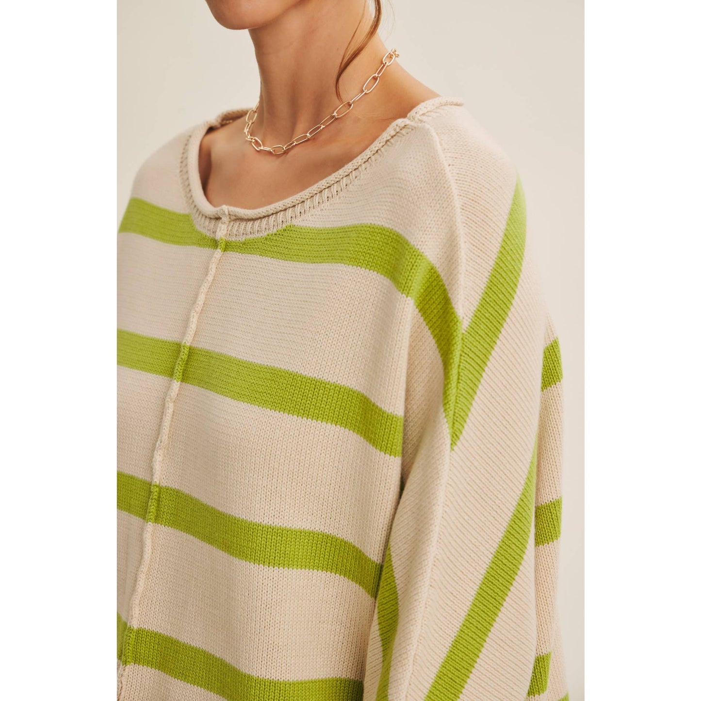 Apple Green Striped Dolman Sleeve Sweater