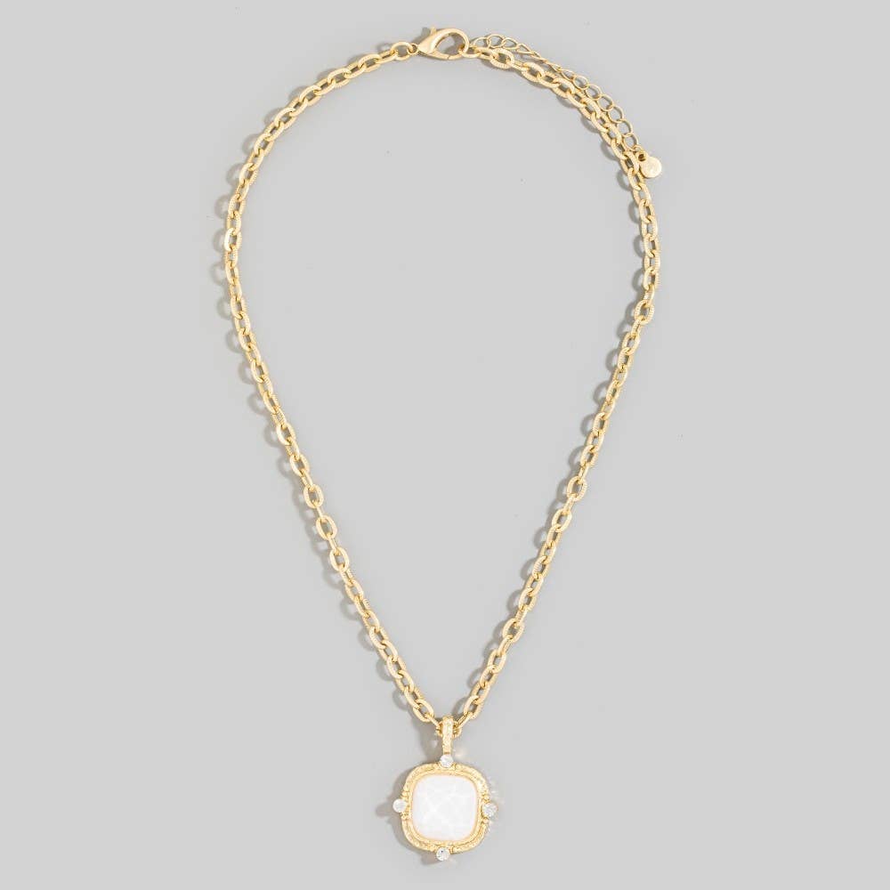 Square Faceted Stone Pendant Chain Necklace Set