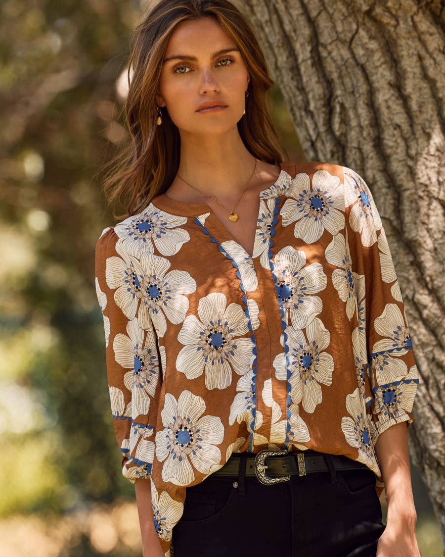 Multi Floral Printed 3/4 Sleeve Blouse