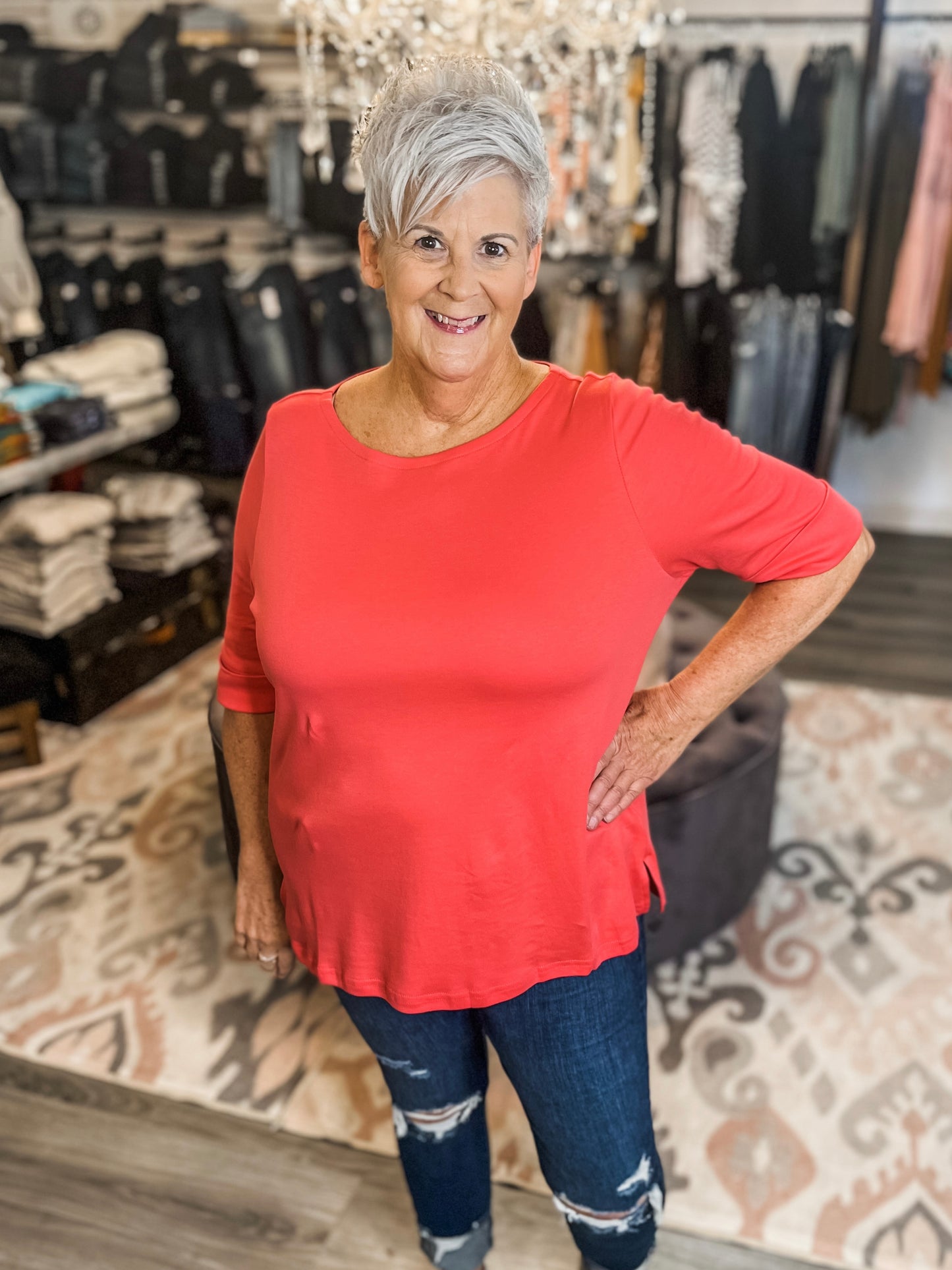 Cuffed Sleeve Tee in Hibiscus