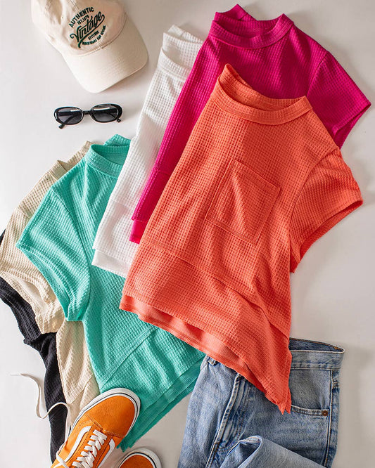 Flared Hem Waffle Knit Casual Top