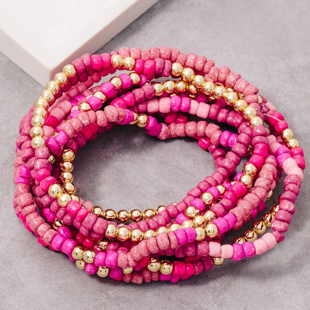 California Pink Seed Beaded Bracelet Set