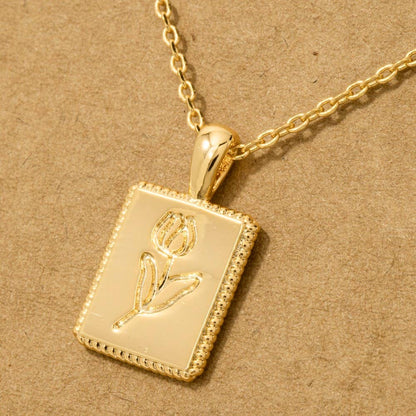Flower Print Square Pendant Necklace