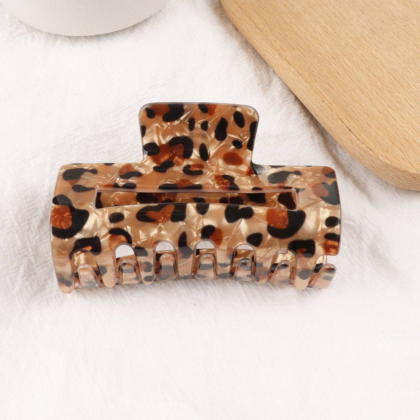 Retro Coffee-Brown Leopard Print Rectangular Hair Clip