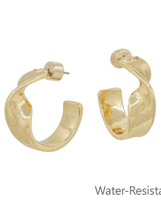 Gold Metal Twisted Hoop Earring