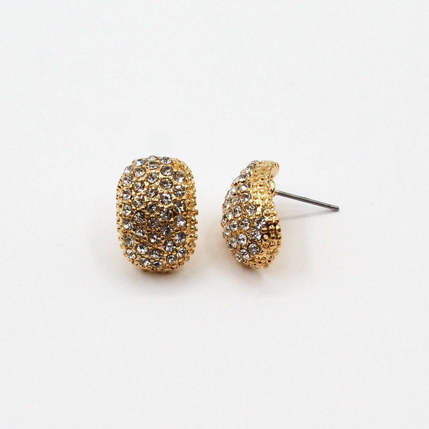Gold Pave Curved Oval Stud Earrings