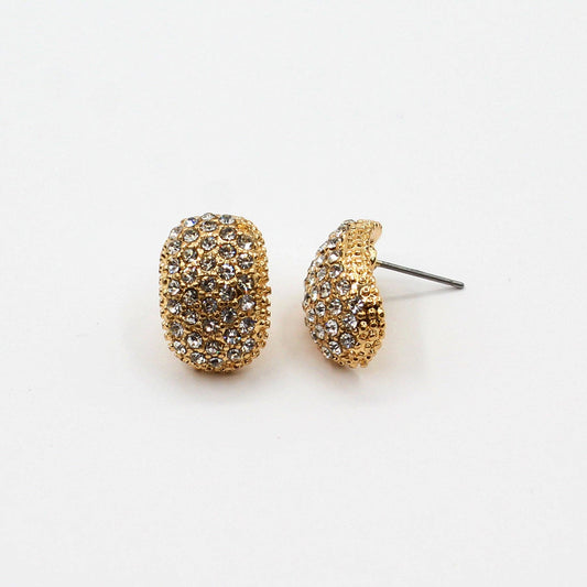 Gold Pave Curved Oval Stud Earrings