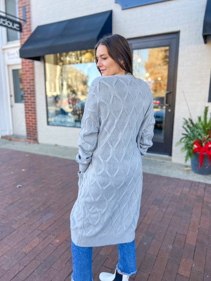 Grey Cable Knit Duster Cardigan