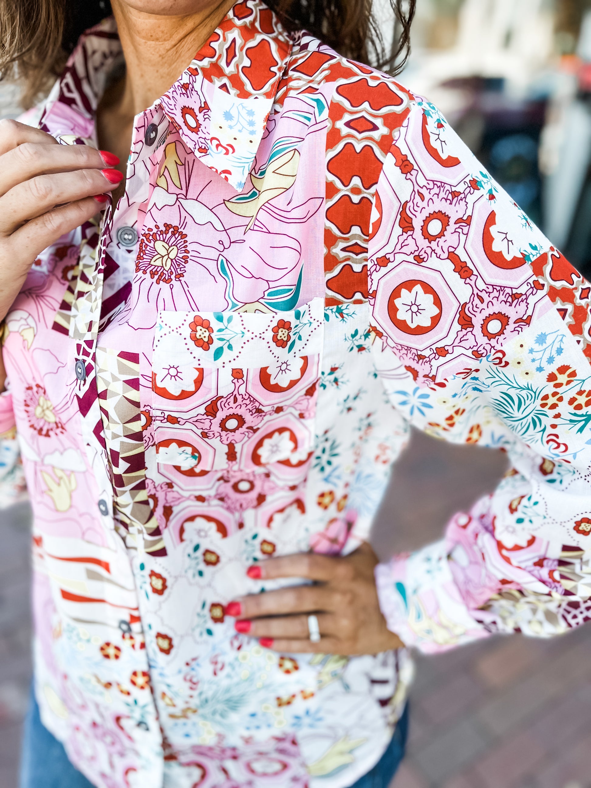 Pink Abstract Patchwork Blouse