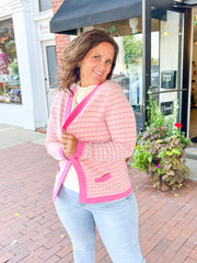 Pink Tweed Textured Cardigan