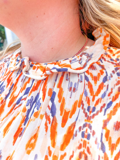 Orange & Purple Abstract Woven Top