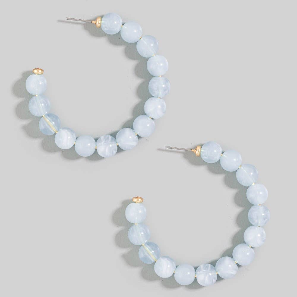 Marble Resin Ball Beaded Hoop Earrings