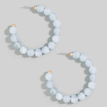 Marble Resin Ball Beaded Hoop Earrings