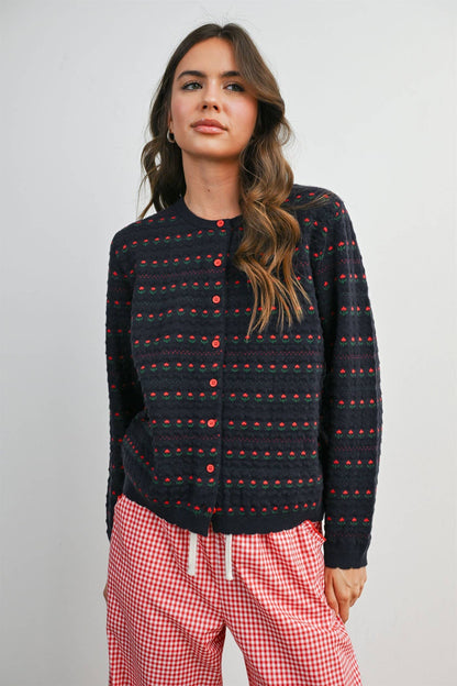 Navy Floral Button-Front Cardigan