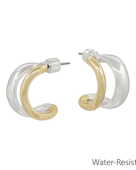 Gold and Silver Open Double Layered Huggie Hoop Earring