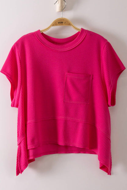 Flared Hem Waffle Knit Casual Top