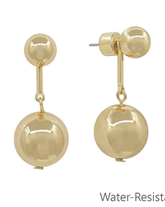 Water Resistant Gold Bar with Gold Ball Drop Earring