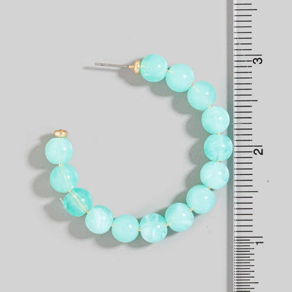 Marble Resin Ball Beaded Hoop Earrings