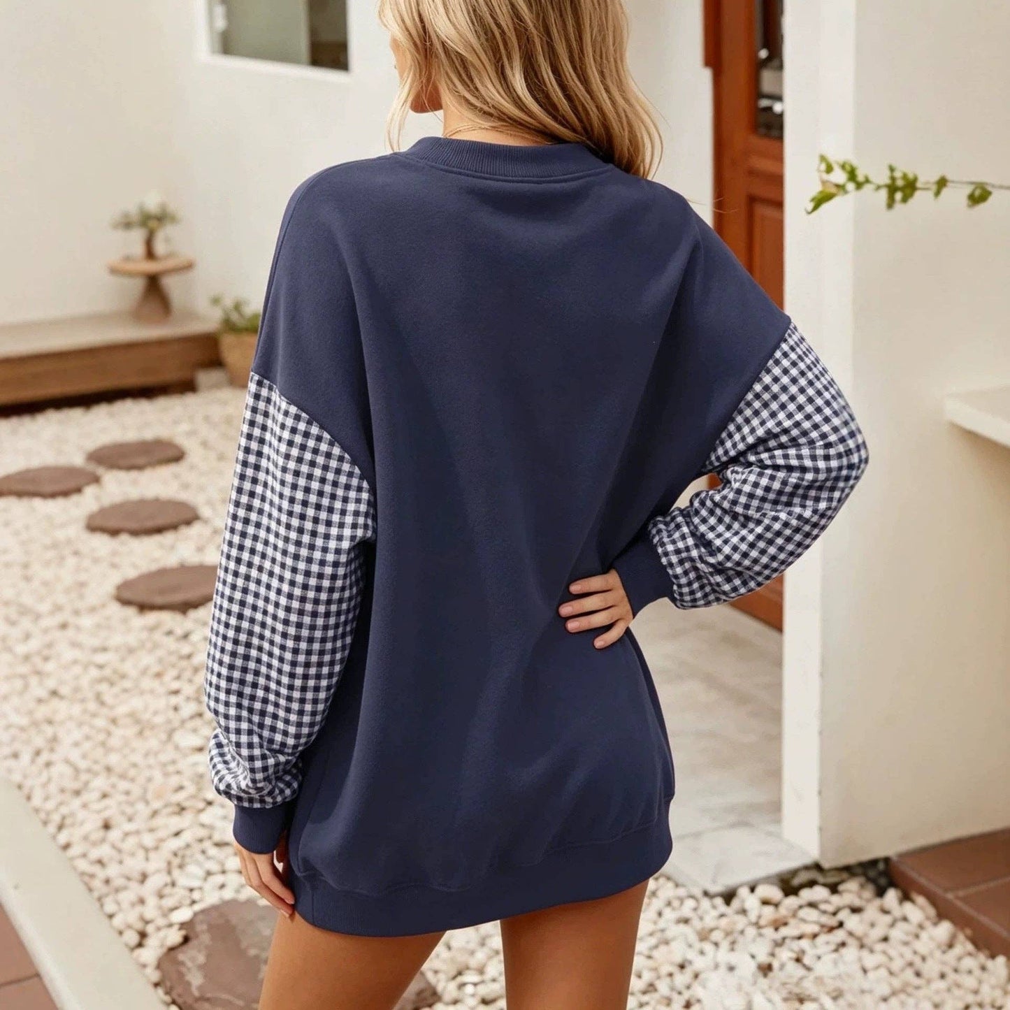 Plaid Color Block Oversized Sweatshirt