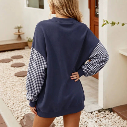 Plaid Color Block Oversized Sweatshirt