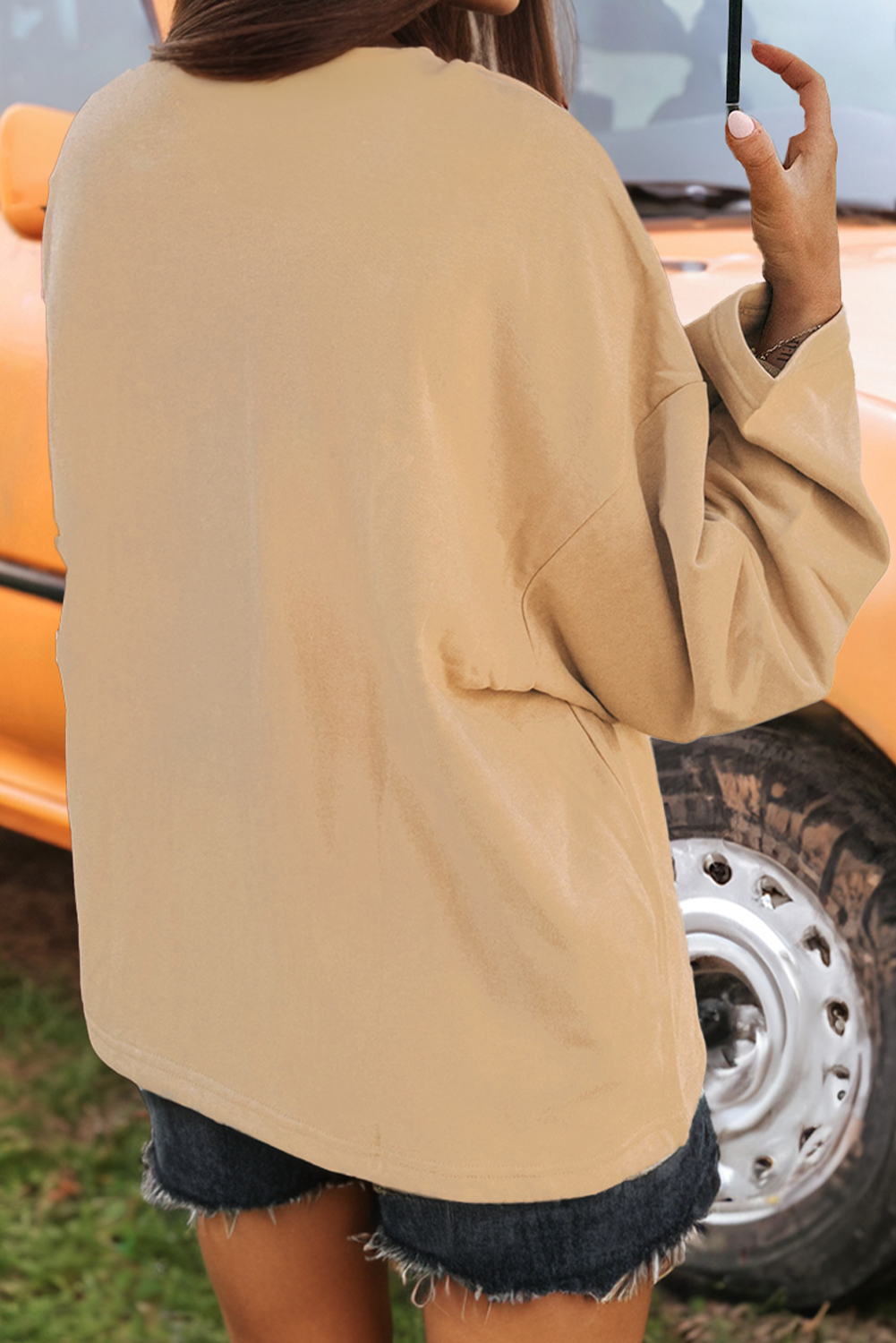 88 Graphic Drawstring Hemline Oversize Long Sleeve Top
