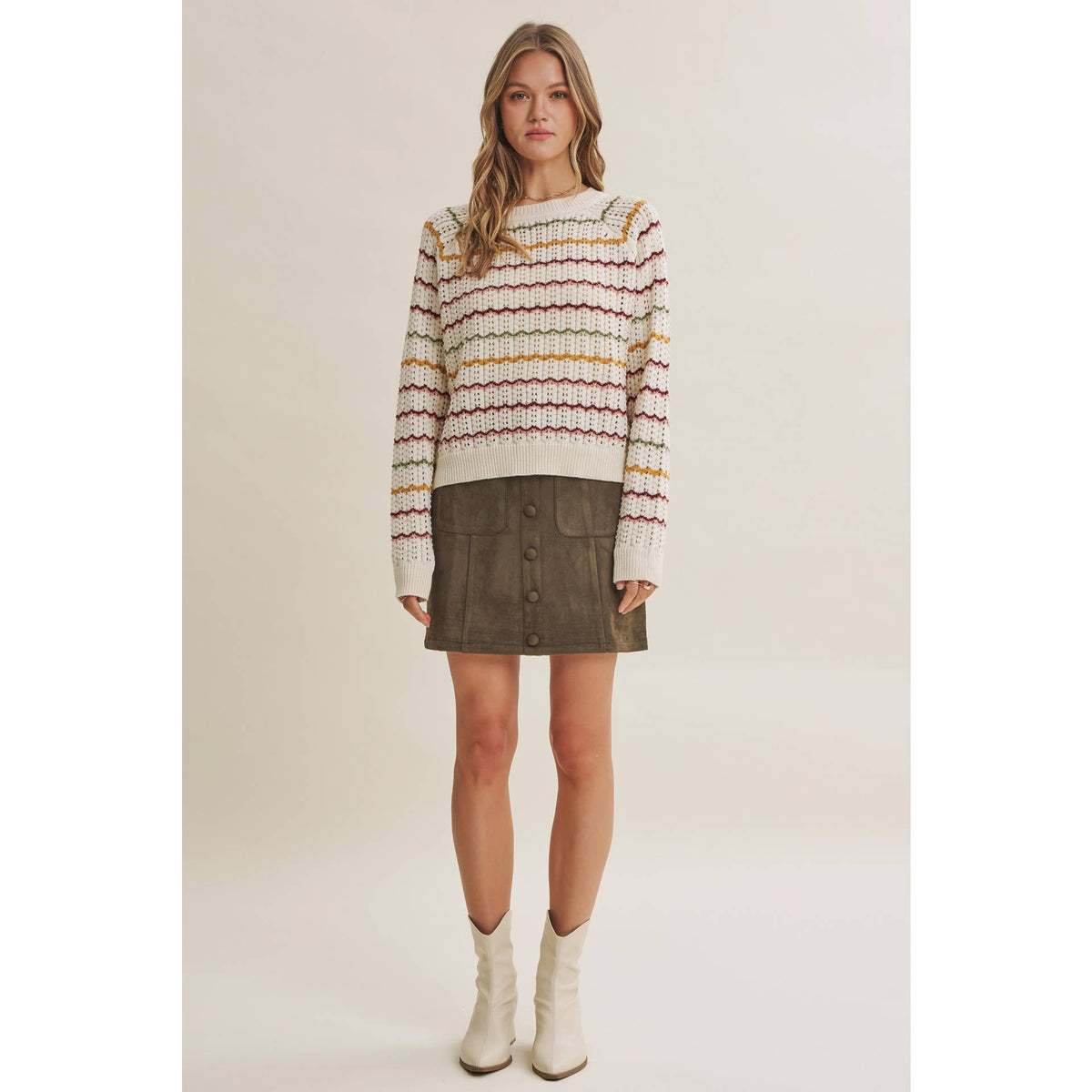 Multi-Colored Crochet Scalloped Sweater