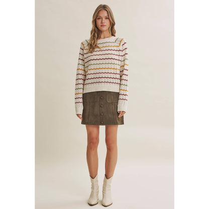 Multi-Colored Crochet Scalloped Sweater