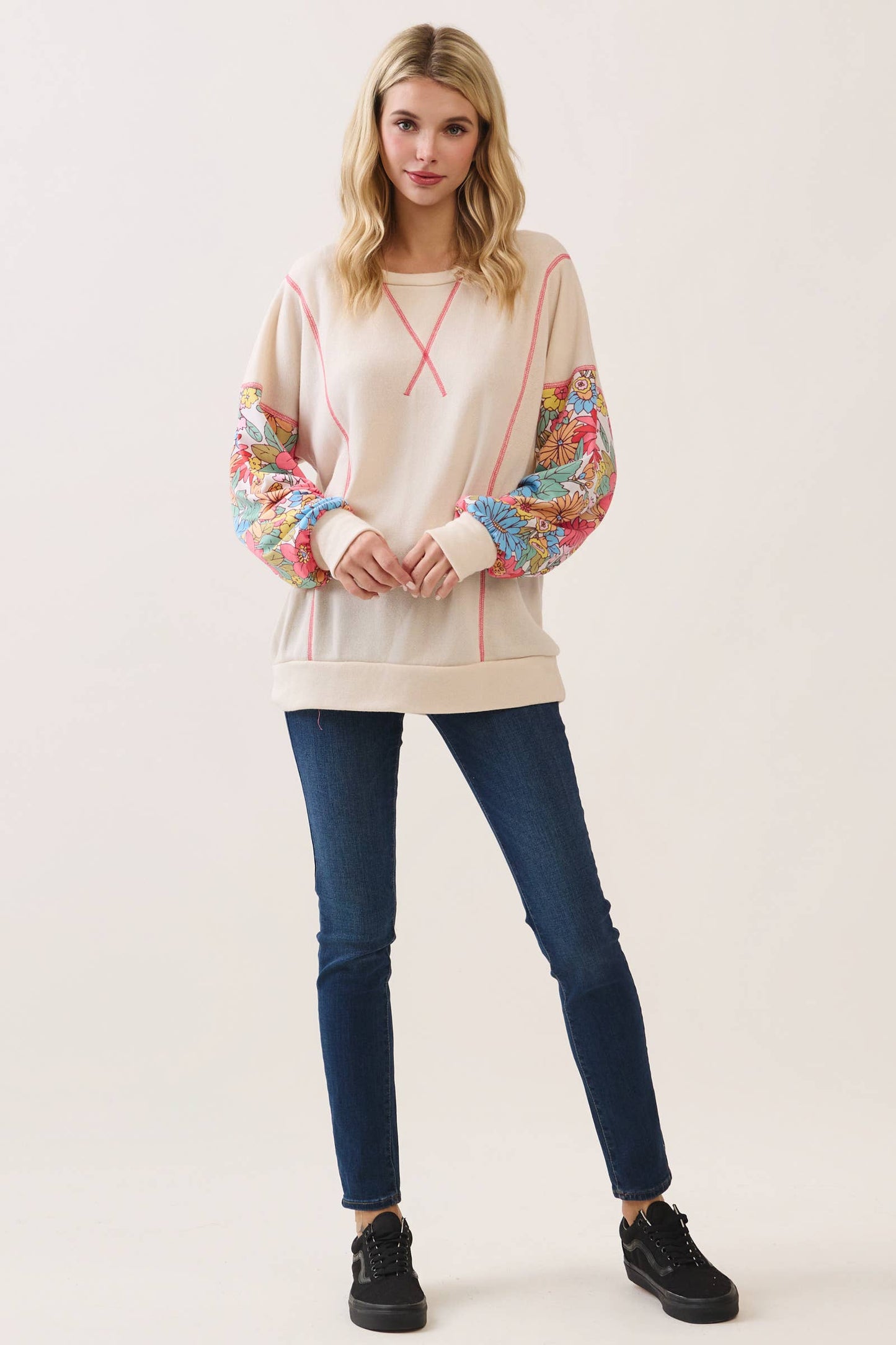 Floral Contrast Pullover Top