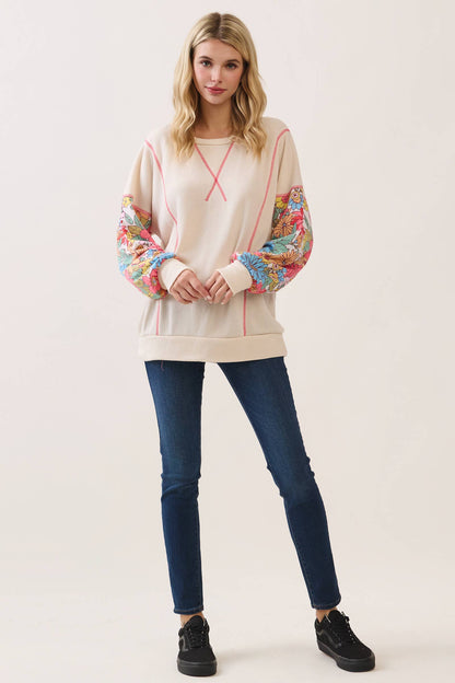 Floral Contrast Pullover Top