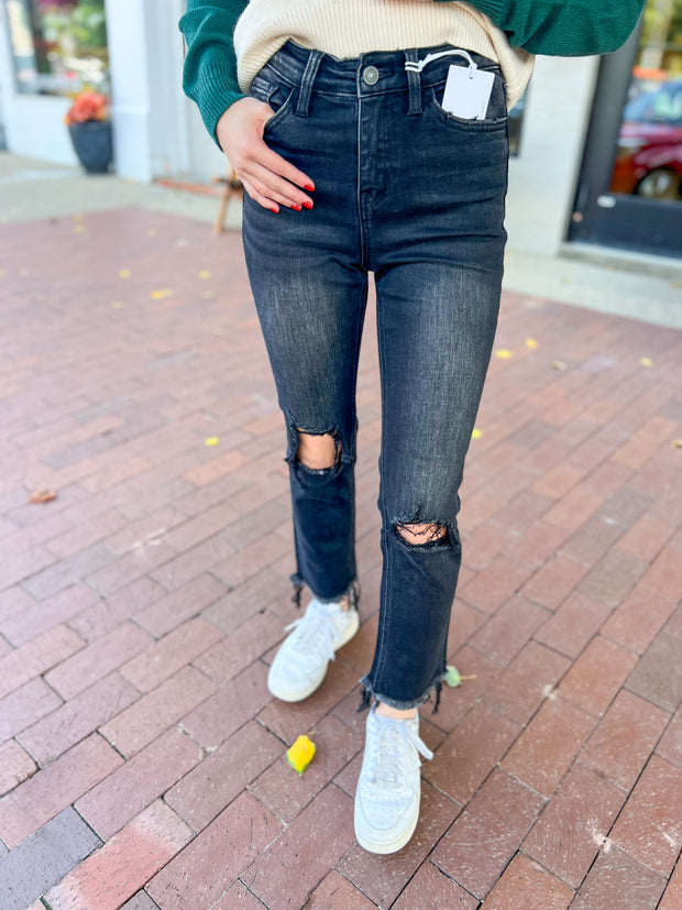Lovervet High Rise Distressed Crop Slim Straight