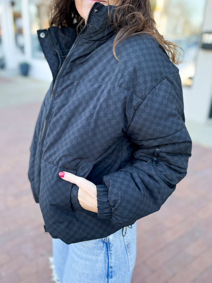 Black Checkered Puffer Coat