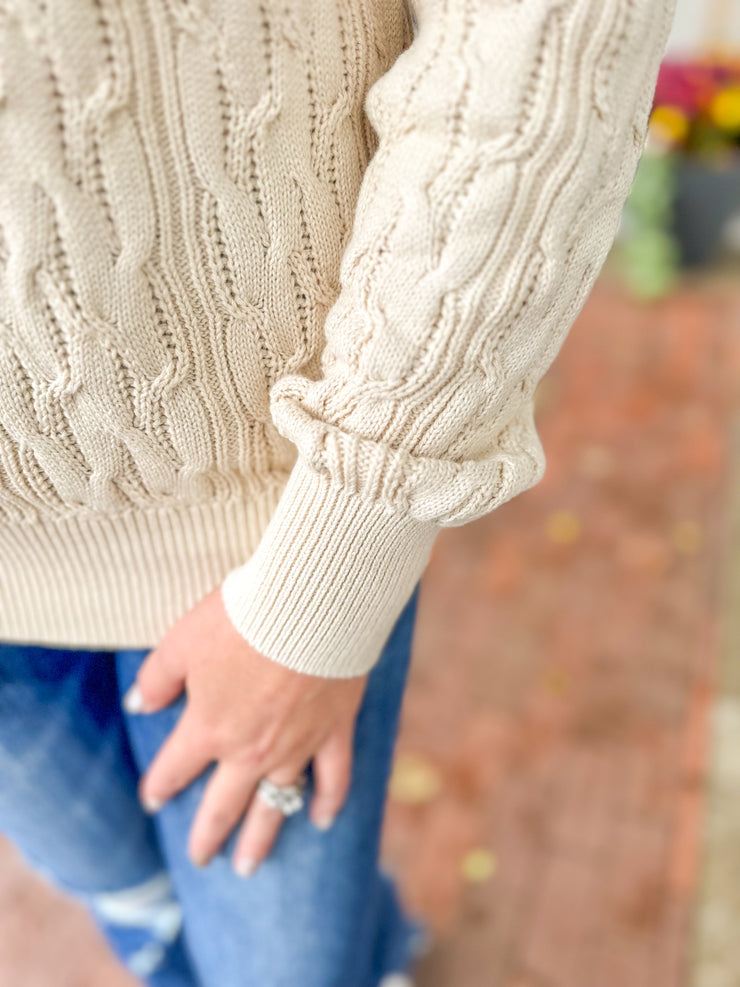 Cream Cable Knit Flutter Sleeve Sweater