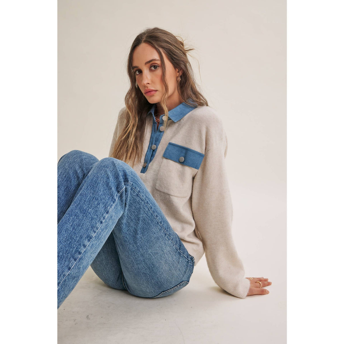 Mixed Media Denim Sweater