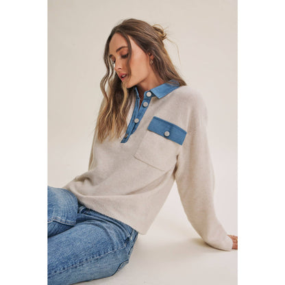 Mixed Media Denim Sweater