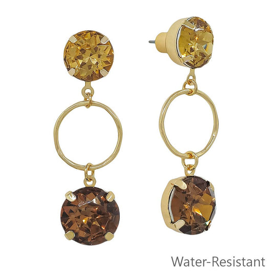 Brown Crystal with Gold Open Circle 2" Earring