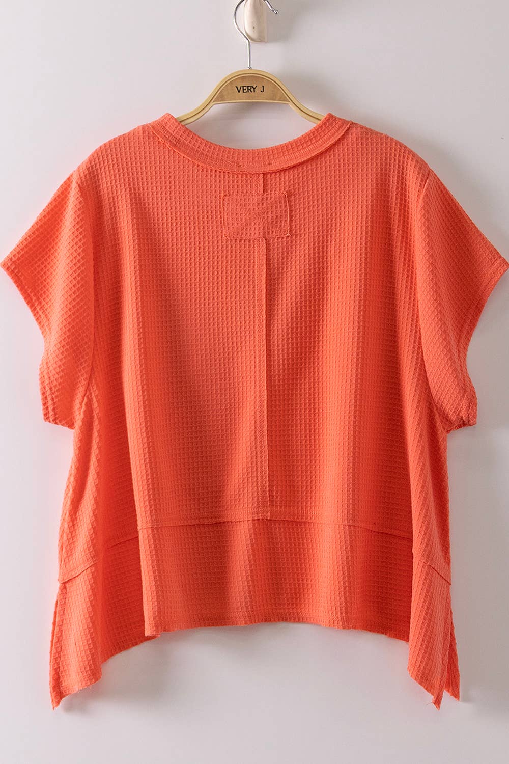 Flared Hem Waffle Knit Casual Top