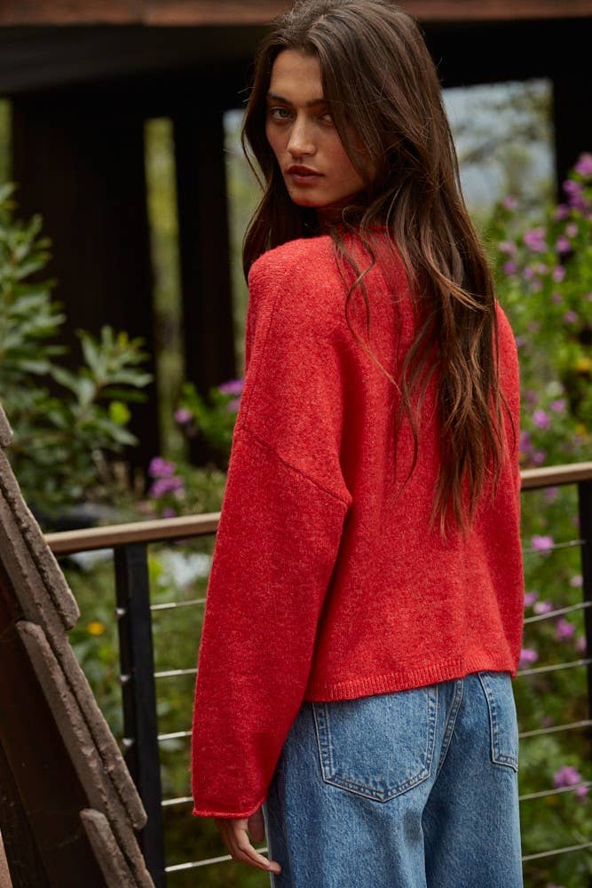 Knit Sweater Rolled Round Neck Pullover Top