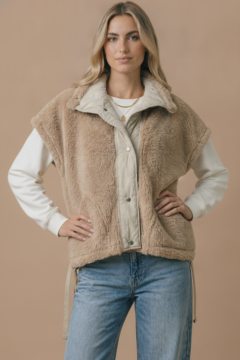 Reversible Sherpa Quilted Short Sleeve Jacket