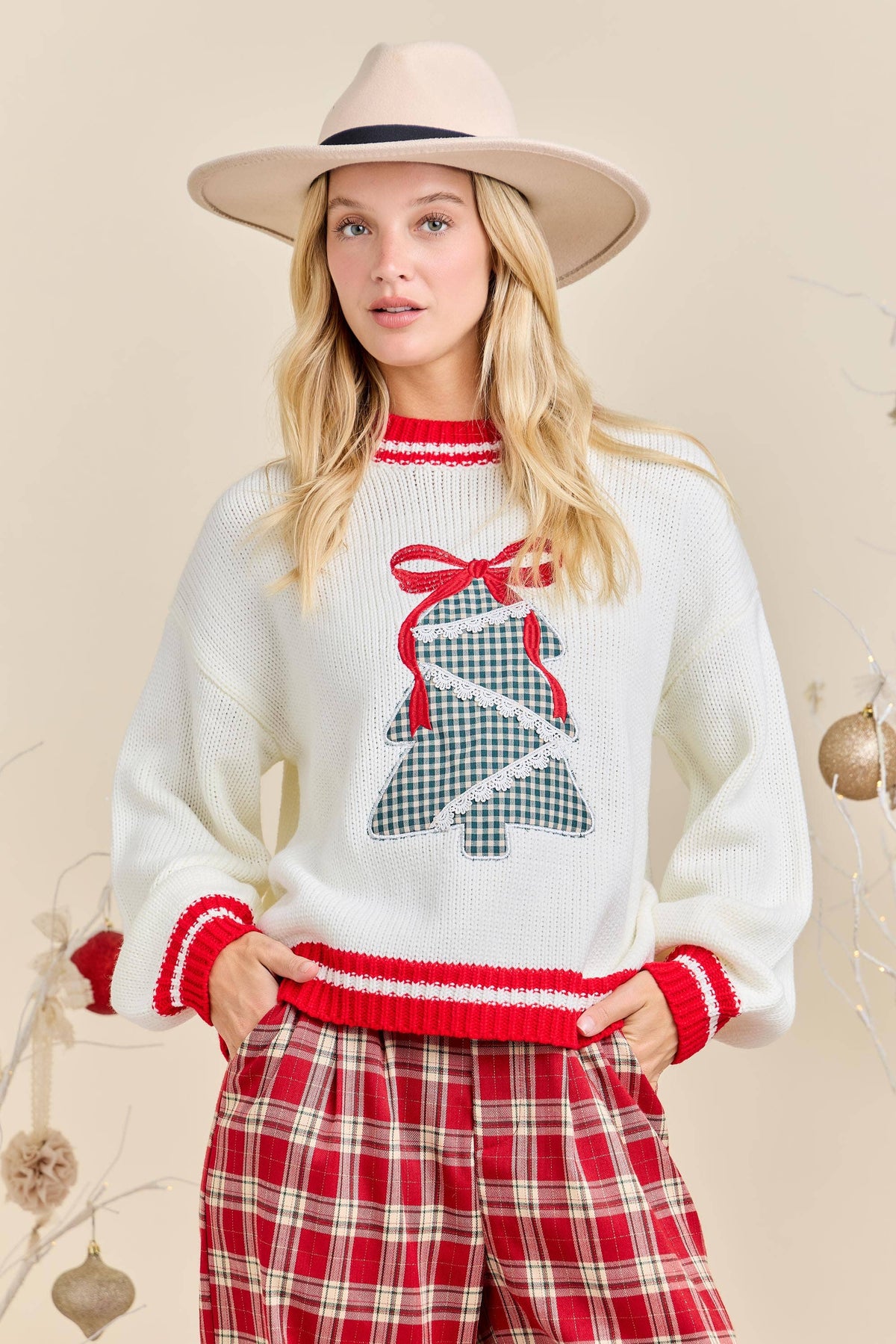 Plaid Tree Holiday Pullover Sweater